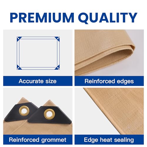 Tarp 6x8(2pack) Heavy Duty Waterproof Beige Tarp 12.5mil,Durable,Multipurpose, Weather Resistant,Uv Resistant,Tear Resistant,Can Be Used for Outdoor Furniture,Cars,Ships,Roofs-by MVPNET - size: 6x8(2p)