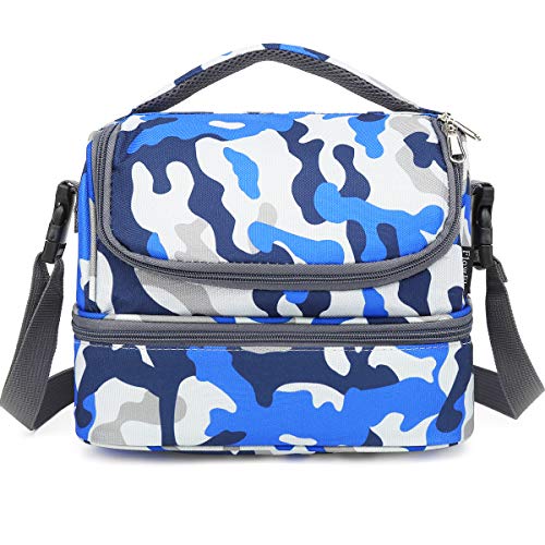 FlowFly Kids Double Decker Cooler Insulated Lunch Bag Large Tote for Boys, Girls, Men, Women, With Adjustable Strap, Blue Camo - color: Blue Camo