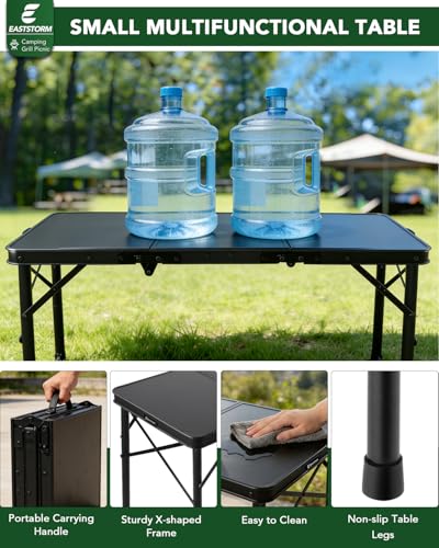 E EASTSTORM 3ft Folding Camping Table, Folding Table with 3 Adjustable Height, Portable Table with Handle, for Outdoor, Backyard, BBQ, Picnic, Cooking, RV, fits 2–4 People, Black - color: Black-3ft