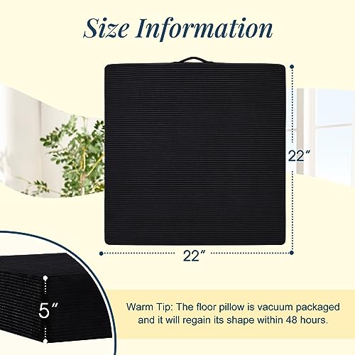 Wellsin Solid Square Floor Pillows for Adults Kids - Large Meditation Floor Pillow Seating Cushion with Thick Foam & Washable Velvet Cover, 1 Pack, 22x22x5 Inch, Black - color: Black, size: 1 Pack (22"x22")