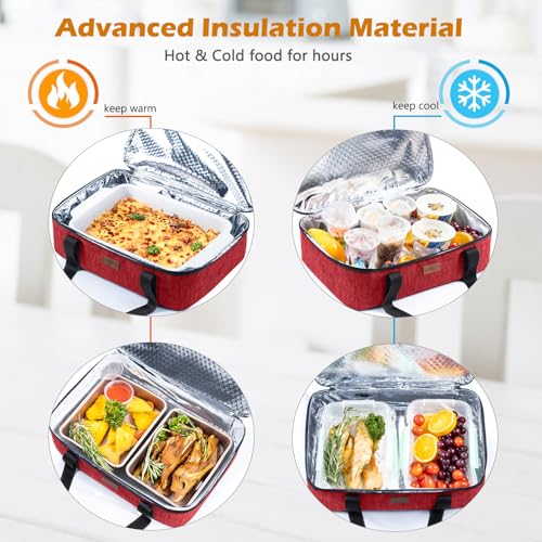 BAGSPRITE Insulated Casserole Carrier for Hot or Cold Food with Heat-resistant Mat, Fits 9" x 13" Baking Dish - color: Red, size: Style A
