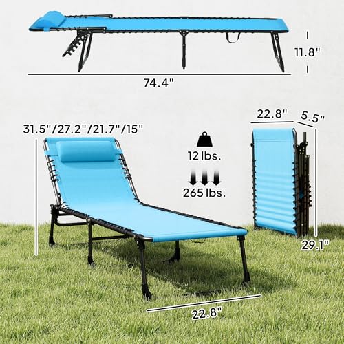 Outsunny Folding Chaise Lounge Chair, Patio Sun Tanning Chair, Outdoor Chaise Lounger with 4-Position Reclining Back, Breathable Mesh Seat for Beach, Poolside, Yard, Blue - color: Light Blue, size: 1 Pack