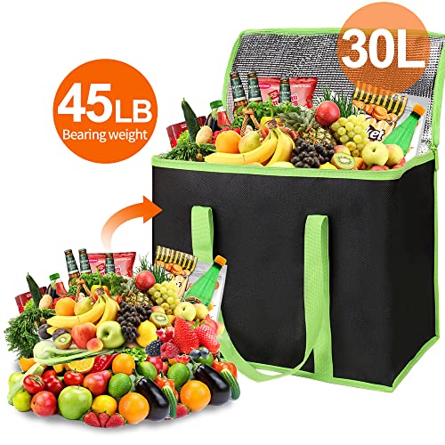 Bodaon 4-Pack Insulated Pizza Delivery Bags, X-Large Reusable Grocery Shopping Bags, Black with Green Edge - color: Black-green Edge, size: X-Large