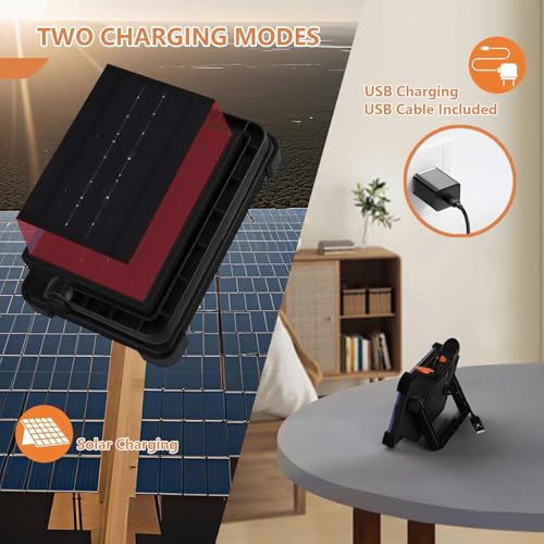 120W Solar Rechargeable Work Light, 144 LED Portable Flood Light with Stand, IP66 Waterproof 4 Modes LED Job Site Lighting Flashlights for Mechanic Camping Fishing Car Repair(Black 1 Pack) - style: Black 1 Pack
