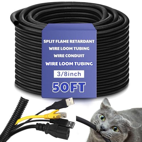 Kanayu Split Wire Loom Tubing Flame Retardant Wire Covering High Temperature Cable Sleeves Split Protector Cable Conduit for Industrial Electrical Automotive Marine(3/8''-50 ft,Black) - color: Black, size: 3/8''-50 Ft