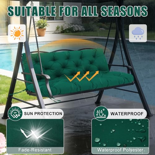 Porch Swing Cushions 2 Seater Thick 5in Outdoor Swing Cushions 40x40 inch Waterproof Porch Swing Cushion Replacement Patio Swing Cushions for Outdoor Furniture Bench (Dark Green-40x40 inch) - color: Dark Green, size: 40x40x5inch