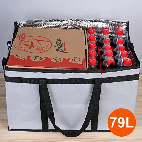 Bodaon Cooler Insulated Food Delivery Bag with Hard Bottom for Rideshare Bag, XXX-Large Thermal Bags for Catering/Hot Pizza, Travel/Camping/Picnic Basket，Grocery Reusable Warmer and Frozen, Gray - color: Grey+Hard Bottom
