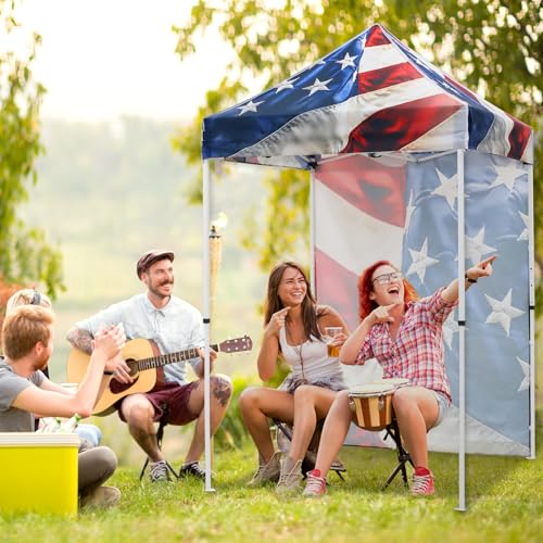 EAGLE PEAK Pop up Canopy 5x5, Outdoor Portable Canopy Tent with One Removable Sunwall, Carry Bag Included, Stars and Stripes - color: Stars and Stripes