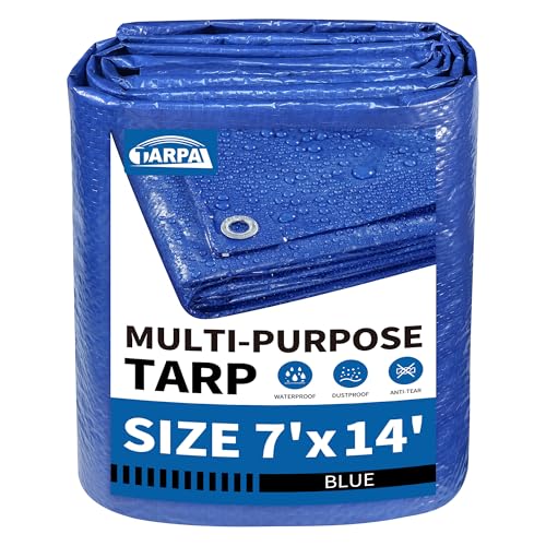 TARPAL 7x14 Feet Blue Tarp Waterproof 5mil Small tarps Multipurpose Protective Cover All Purpose Poly Tarps Cover for Firewood,Camping,Tent,Outdoor Furniture - color: Blue, size: 7x14 Feet-Finished size