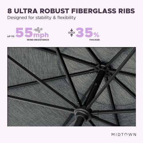 Midtown Umbrellas – The Swilt 9 Ft Patio Umbrellas with 360° Swivel & Tilt Mechanism, 8 Fiberglass Ribs & Terylast Polyester Fabric for Backyard, Deck, Pool & Cafes - Greige Canopy, Black Pole - color: Terylast Greige, size: 9 Feet