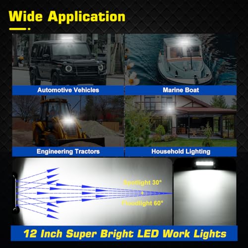 Magnetic LED Light Bar, Super Bright 12 Inch Combo Beam Cigarette Lighter Light Bar 6000K with Strong Magnets 4 Way Mount, 12V 24V Tractor Work Light for ATV Cars Trailer - size: 12inch Combo Magnetic Lights
