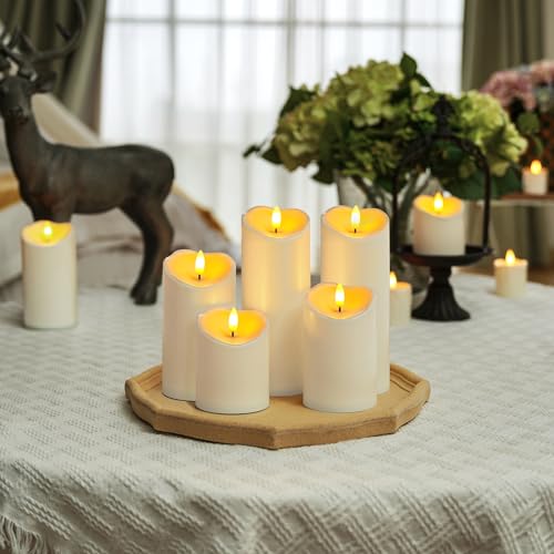 Homemory Outdoor Waterproof Flameless Candles, LED Candles, Battery Operated Candles with Remote and Timers, Electric Fake Plastic Pillar Candles, Ivory White, D3 H4 5" 6" 8" 8", Set of 5 - color: Ivory White, size: D3"xH4"5"6"8"8"