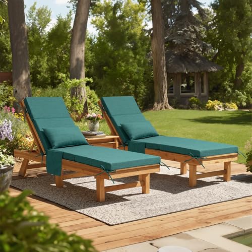 Crestlive Products Foldable Outdoor Chaise Lounge Cushions with Head Pillow and Side Pockets, Water Resistant & Fade Resistant Lounge Chair Cushion, 72''L x 21''W, Set of 2, Malachite - color: Malachite, size: 72"l X 21"w