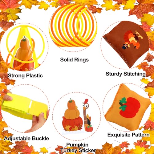 4 in 1 Fall Festival Thanksgiving Party Games with Ring Toss, Plastic Cones, Bean Bags, 3-Legged Race Bands, Thanksgiving Games for Family Boy Girl Adult Carnival Friendsgiving Outdoor Yard Activities - color: Fall Thanksgiving Orange