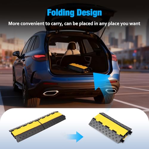 CXRCY Cable Ramp 2 Pack 2 Channel 22000lbs Axle Capacity Floor Cable Cord Protector, Black & Yellow Speed Bumps Hose Protector Ramps for Wire/Hose/Pipe Hider Driveway &Outdoor 30.7L x 9.45W x 1.69H in - size: 2 Pack 2 Channel