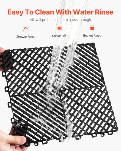 VEVOR Interlocking Drainage Mat, 12” x 12” Modular Interlocking Cushion, 24 Pcs Splicing Drainage Mats, Non-Slip PP Drainage Floor Tile and Shower Mat, for Garage, Garden, Kitchen & Outdoor, Black - color: Black, size: 12 x 12 inch