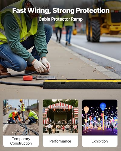 VEVOR Cable Protector Ramp, 2 Channel Heavy Duty 39.37'' Rubber Cord Hose Wire Cover, 2.2''W x 2''H Large Channel Size, Traffic Speed Bump with Flip-Open Top Cover, for Indoor Outdoor Use