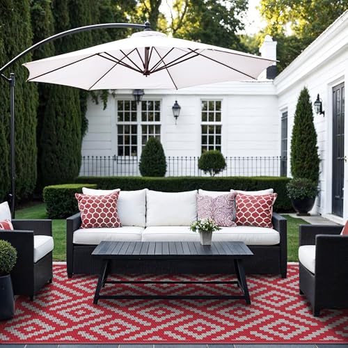 GENIMO Outdoor Rug for Patio Clearance, 9'x12' Reversible Plastic Straw Rugs, Lightweight Waterproof RV Camping Mat for Camper, Balcony, Deck, Backyard, Picnic, Red Grey - color: Red & Grey, size: 9' x 12' (Rectangular)
