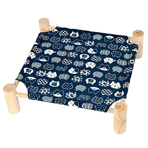 Patas Lague Pet Bed, Small, Elevated Cooling Hammock Bed, Wood, 19x19x5 inches, 20 lbs, Blue Cat, Indoor/Outdoor, Square, for Cats and Dogs - color: Blue Cat