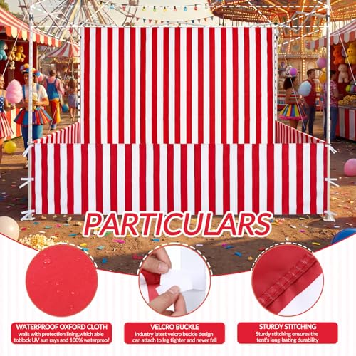 4 Pcs Carnival Canopy Sidewall Tent 10x10 Ft, 3 Half Walls and 1 Back Wall for Pop up Tents, Red & White Stripe, Waterproof & UV Resistant for Camping Party (Tent & Frame Not Included)
