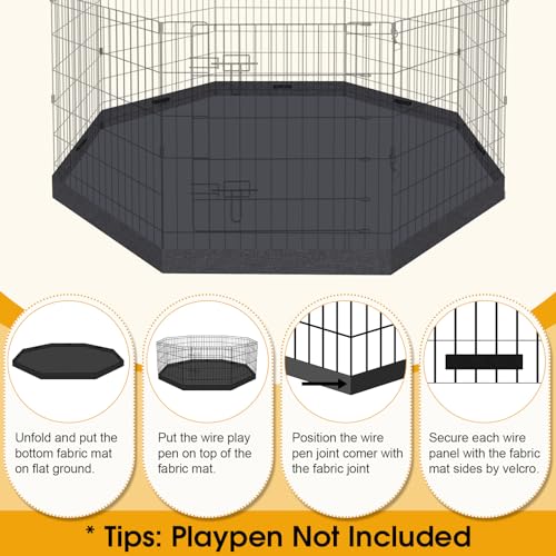 Dog Playpen Regular Octagon Metal Exercise Pet Playpen 8 Panels 24 Inch Bottom Pad Cover for Small Medium Pets Indoor Outdoor(Only Black Bottom pad Cover, Playpen Not Included) - style: Black Bottom pad cover