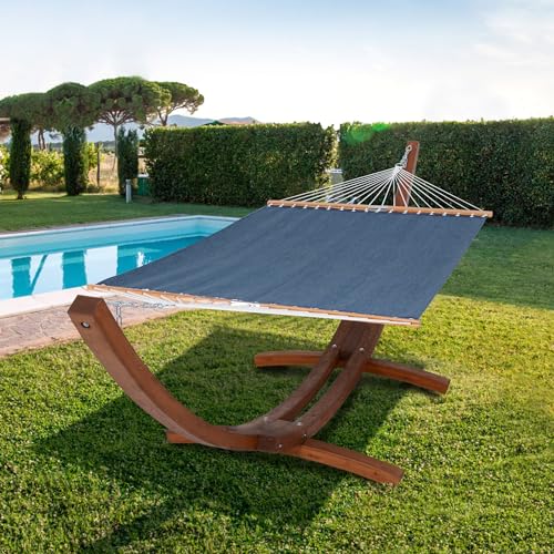 SUNCREAT Hammocks Standing Backyard Hammock with Stand, 2 Person Heavy Duty Hammock with 13.5 ft Wooden Stand, Navy - color: 08-navy