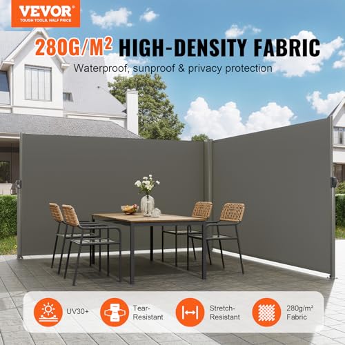 VEVOR Retractable Side Awning, UV 50 71''x 236'' Full Aluminum Rust-Proof Patio Sunshine Screen, 280 g Thicken Privacy Divider & Wind Screen for Courtyard, Balcony, Roof Terraces and Pools, Gray - color: Gray, size: 71''*236''
