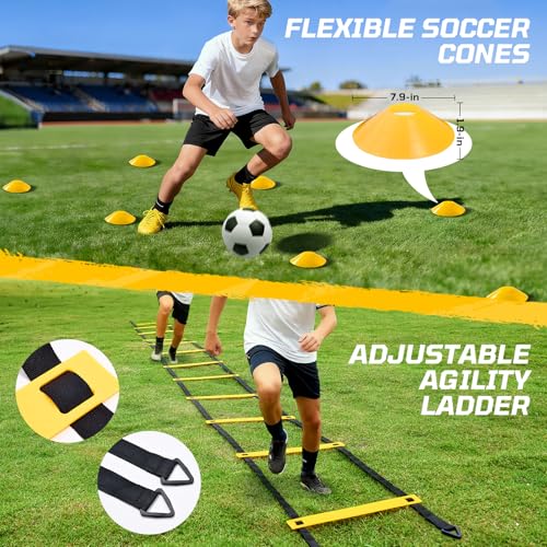 Haokelball Portable Soccer Goal for Backyard, 12x6 FT Soccer Net with Metal Post for Adult Youth Practice, Outdoor Training Equipment with Agility Ladder, Cones, Ground Stakes and Carry Bag - color: Yellow
