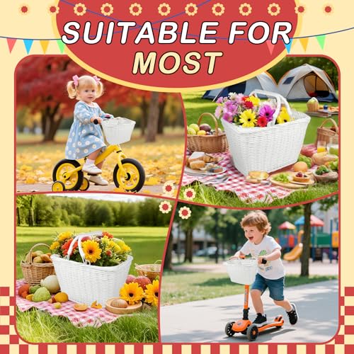 Wicker Picnic Basket for Kids, Small Woven Rattan Basket with Handles White Garden Harvest Hamper Basket Empty for Storage Toy Flower Wedding - color: White