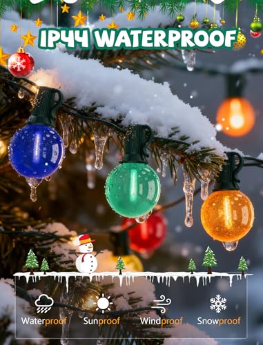 25Ft LED Christmas Outdoor String Lights, G40 Globe Lights with 27 0.6W Clear Multicolor Bulbs, Vintage Christmas Lights for Holiday Party Backyard Wedding Garden Patio Porch Decor, Green Wire - color: Clear Multicolor, size: 25Ft
