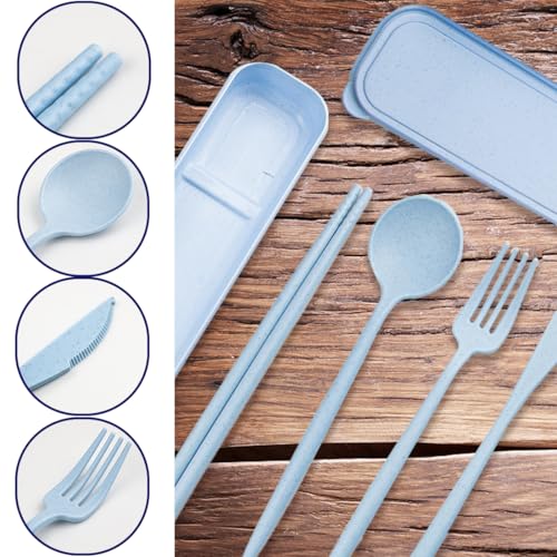 4 Sets Reusable Utensils Set with Case,Camping Cutlery Set Travel Silverware Set with Case Lunch Utensils Set for Work,Utensil Sets for Lunch Picnic Daily Use Outdoor (Lightblue) - color: Lightblue
