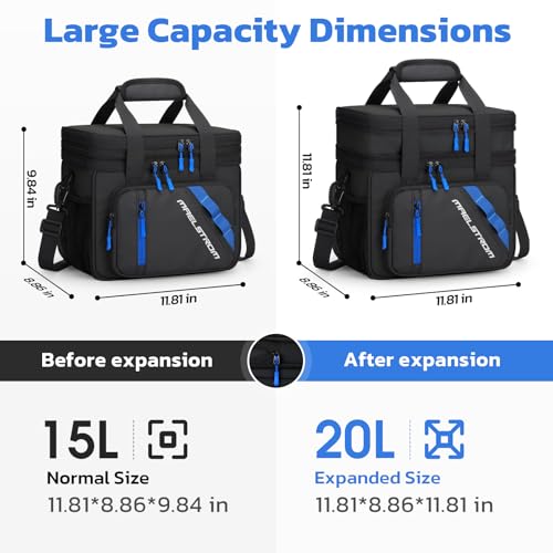 Maelstrom Lunch Box, 20L Insulated Lunch Bag for Men Women, Expandable Double Deck Leakproof Cooler Bag with 6 Pockets, Reusable Lunch Tote Bag for Work, Picnic, Travel, Black - color: Black