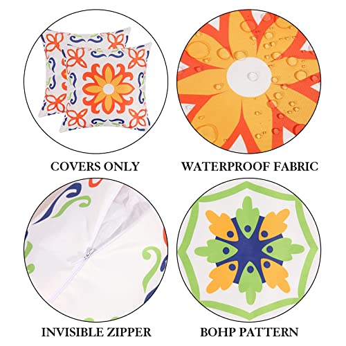 Pyonic Outdoor Waterproof Throw Pillow Covers for Patio Furniture Decorative Boho Pillow Covers 12x20 Floral Printed for Patio Tent Couch Garden Set of 4,Orange - color: Orange, size: 20" x 12" (Pack of 4)