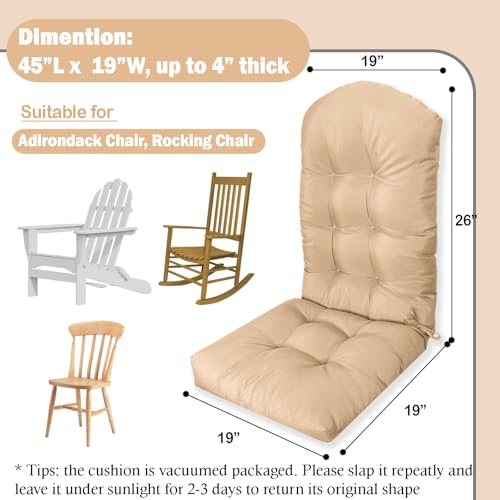 Adirondack Chair Cushion, Thick Indoor/Outdoor Rocking Chair Cushion with High Elasticity PP Cotton, Fade-Resistant, 44'x19'x4 - color: Khaki