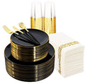 Supernal 350pcs Black Plastic Dinnerware Set - Black and Gold Plastic Plates, Gold Silverware Set, Wedding Party Plate, Cups for Birthday, Party, Wedding,Valentine's Day, Mother's Day and Easter - color: 350pcs Black and Gold Plastic Dinnerware Set