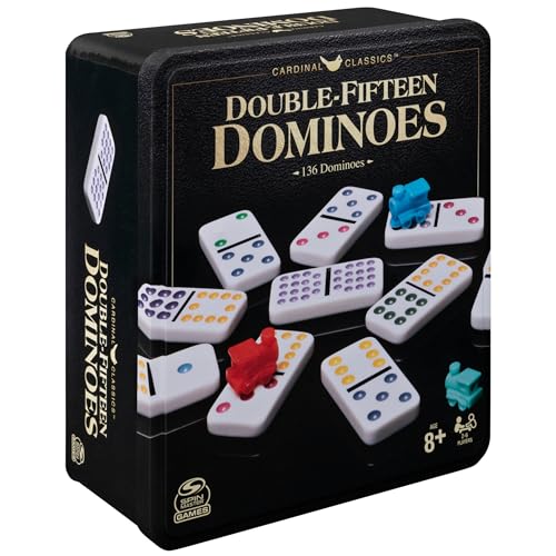 Spin Master Games, Cardinal Classics Double 15 Dominoes Set in Storage Tin, Family Board Games, 2-6 Players, for Ages 8 & Up - color: Multi Color