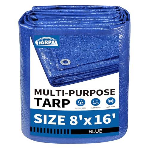 TARPAL 8x16 Feet Blue Tarp Waterproof 5mil Multipurpose Protective Cover All Purpose Poly Tarps Cover for Firewood,Camping,Tent,Outdoor Furniture - color: Blue, size: 8x16 Feet-Finished size