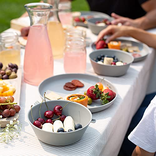 Grow Forward Premium Wheat Straw Plates and Bowls Sets - 8-Piece Wheat Straw Dinnerware Sets - Unbreakable & Reusable Microwave Safe Plastic Dinner Plates for Outdoors, RV, Camping Dishes - Feather - color: Feather Gray