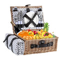 Picnic Basket for 4 Persons with Waterproof Picnic Blanket and Insulated Cooler, Large Wicker Picnic Basket for Camping, Outdoors, Valentine's Day, Christmas, Birthday, Wedding Gift - color: Brown＆white Spots