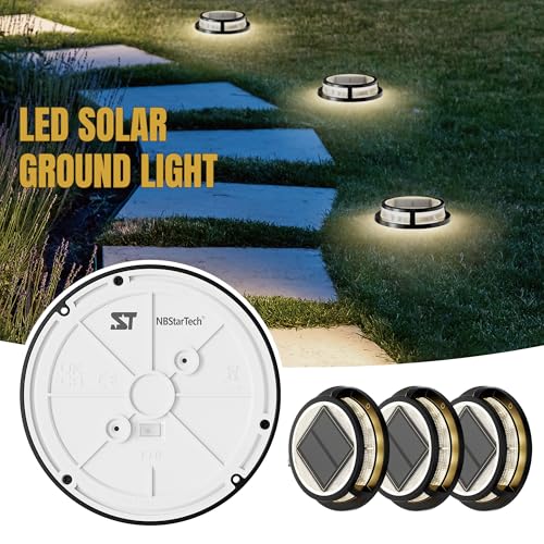 Solar Ground Lights, Outdoor Solar Deck Light, Flat Disc Lights, Waterproof Landscape Light for Garden Lawn Yard Fence Pathway - Durable Aluminum Frame with a Sturdy Metal Stake