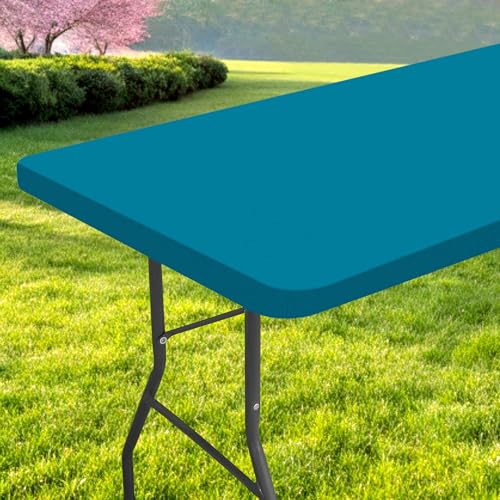 Rectangle Table Cloth, Waterproof Elastic Fitted Tablecloth for 4 Foot Folding Tables, Washable Polyester Tablecloths for Picnic, Camping, Outdoor (Teal, 30"x48") - color: Teal, size: 48" x 30" (Rectangular)
