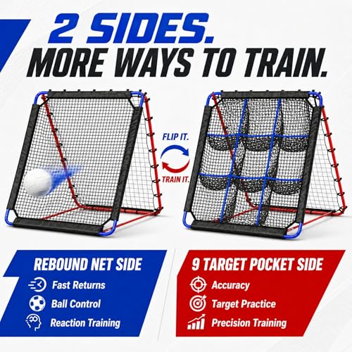 Pro-Grade 12-Angle Baseball & Softball Rebounder Net | with 9-Pocket Target for Pitching & Hitting Practice | Portable Multi-Sport Trainer for Soccer, Lacrosse, Volleyball