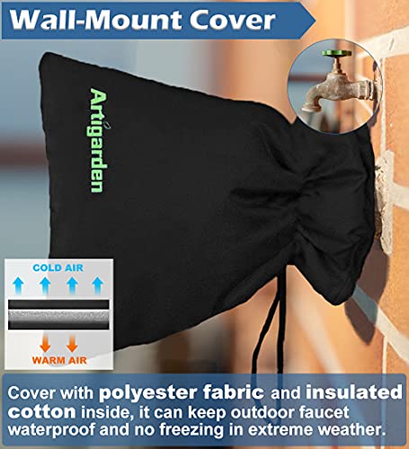 Artigarden Upgraded Outdoor Faucet Cover for Winter Freeze Protection - Outside Water Hose Bib Insulated Sock for Cold Weather, Black, Pack of 2 - color: Black, size: 2PCS-C