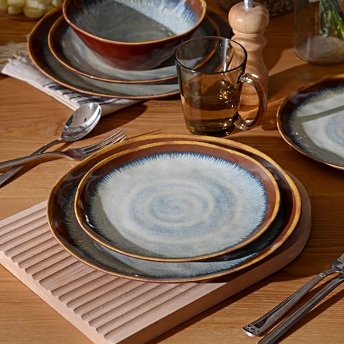 Melamine Dinnerware Sets,12Pcs Plate and Bowl Set,Unbreakable and Lightweight Dish Set,Great for Camping and RV,BPA free,Dishwasher Safe(Sandy Brown) - color: Sandy Brown