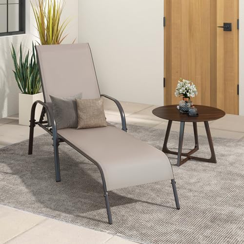 Giantex 2 Pack Patio Lounge Chair, Outdoor Chaise Lounge with 5 Adjustable Backrest, Sturdy Steel Frame, Sunbathing Recliner, Beach Chair, Tanning Chair for Outside, Yard, Balcony, Pool Chairs, Brown - color: Brown