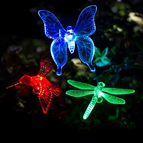 GIGALUMI Solar Garden Lights, 3 Pack Solar Butterfly Lights Decoration, Outdoor Garden Decoration Color Changing LED, Outdoor Decorative for Pathway, Lawn, Patio, Driveway - size: 3pack