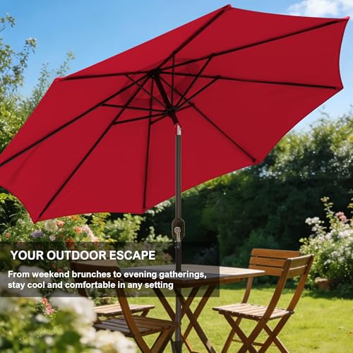 Blissun 9' Outdoor Patio Umbrella, Outdoor Table Umbrella, Yard Umbrella, Market Umbrella with 8 Sturdy Ribs, Push Button Tilt and Crank - color: RED