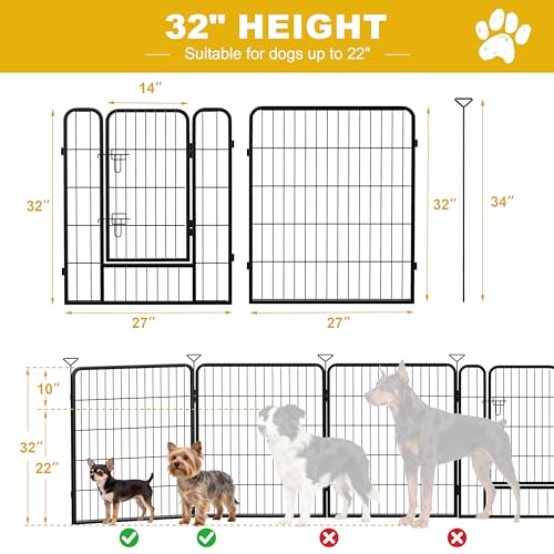 Heavy-Duty Iron Dog Playpen Outdoor Indoor,32 inch 8 Panels Dog Fences for RV Camping/Yard/Garden,Portable Dog Play Pen for Dogs,Puppies,Small Animals,Black Silver - color: Dark Sliver, size: 32''H