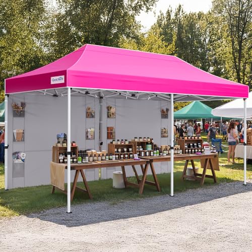 Quictent 10x20FT Heavy Duty Pop Up Canopy Tent, Commercial Easy up Portable Waterproof Shelter with Roller Bag for Outdoor Wedding Party Events Markets Gazebos - color: Fuchsia, size: 10X20