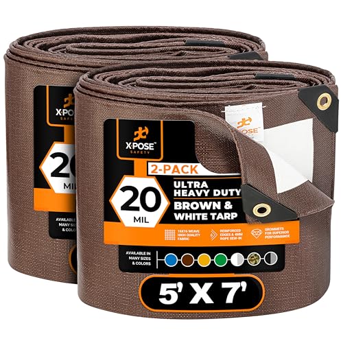 Xpose Safety 5' x 7' Ultra Heavy Duty Tarp (2-Pack) - 20 Mil Waterproof Tarps for Camping, Outdoor Adventures & Tent Cover, UV Protection, Reinforced Corners, All-Weather Durability - size: 5' x 7' (2 Pack)